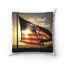Load image into Gallery viewer, &#39;Star-Spangled Inspirations&#39; Decorative Square Pillow [In God We Trust (side 1) &amp; God Bless America (side 2)] w/ white border