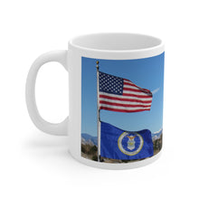 Load image into Gallery viewer, Air Force Dad rises early to greet the day with his &quot;Aim High ... Fly - Fight - Win!&quot; Ceramic Mug 11oz