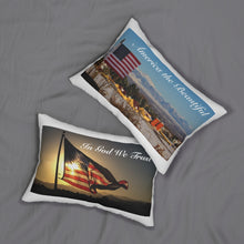 Load image into Gallery viewer, &#39;Star-Spangled Inspirations&#39; Decorative Pillow [America the Beautiful (side 1) &amp; In God We Trust (side 2)] w/ white border