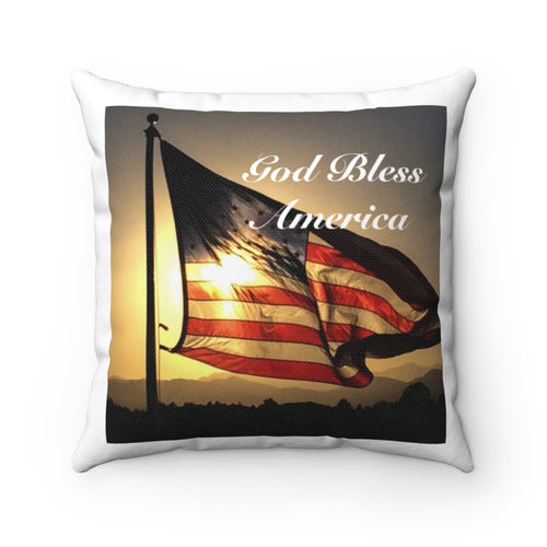 'Star-Spangled Inspirations' Decorative Square Pillow [In God We Trust (side 1) & God Bless America (side 2)] w/ white border