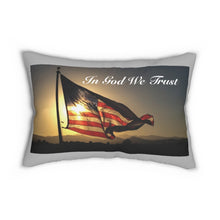Load image into Gallery viewer, &#39;Star-Spangled Inspirations&#39; Decorative Pillow [America the Beautiful (side 1) &amp; In God We Trust (side 2)] w/ grey border