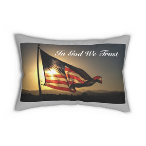 'Star-Spangled Inspirations' Decorative Pillow [America the Beautiful (side 1) & In God We Trust (side 2)] w/ grey border