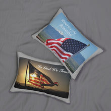 Load image into Gallery viewer, &#39;Star-Spangled Inspirations&#39; Decorative Pillow [America the Beautiful (side 1) &amp; In God We Trust (side 2)] w/ grey border